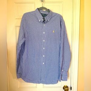 Ralph Lauren Sz XL Classic Fit Blue White Gingham Check Crisp Cotton Shirt